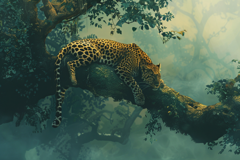 Midjourney-Test: Illustration Leopard auf einem Baum