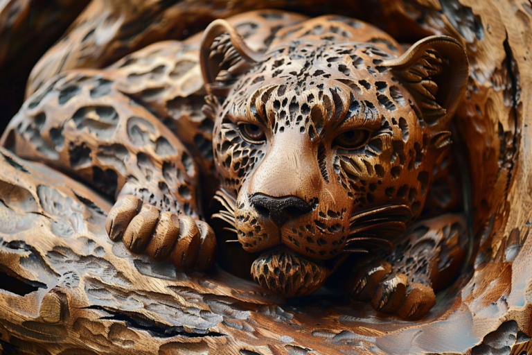 Midjourney-Test: Leopard aus Holz geschnitzt